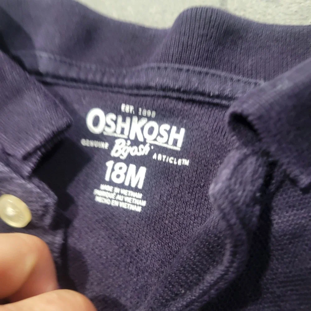 OshKosh‎ B'gosh Polo Bodysuit Kids 18M Navy Blue Solid Short Sleeve Pique Cotton